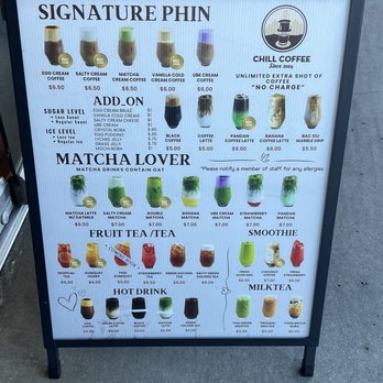 Chill Coffee - Menu - Coffee & Tea Near Me - Westminster, California