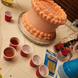 Custom order cake of tres leche with guava and dulce de leche filling.