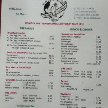 Famous Lunch - Menu Aug 2017 - Hot Dogs Near Me - Troy, New York Famous Lunch - Menu Aug 2017 - Hot Dogs Near Me - Troy, New York