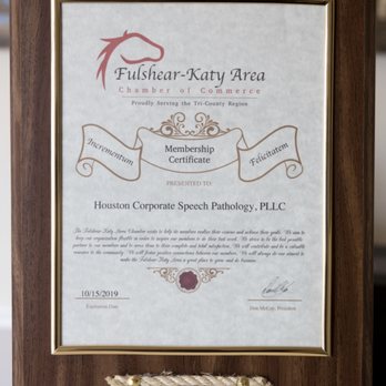 Houston Corporate Speech Pathology - Yes, we are members of the Fulshear-Katy Area Chamber of Commerce! - Speech Therapists Near Me - Fulshear, Texas Houston Corporate Speech Pathology - Yes, we are members of the Fulshear-Katy Area Chamber of Commerce! - Speech Therapists Near Me - Fulshear, Texas