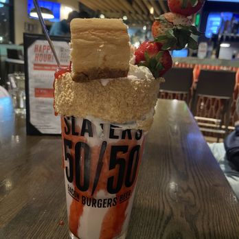 Slater's 50/50 - Strawberry cheesecake shake - Burgers Near Me - Denver, Colorado Slater's 50/50 - Strawberry cheesecake shake - Burgers Near Me - Denver, Colorado
