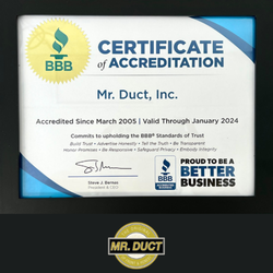 Mr. Duct - We are proud to spend another year as a Better Business Bureau accredited business!
