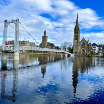 Greig Street Bridge - Grieg Street Bridge from the west bank with views of Old High Church & Free Church of Scotland - Landmarks & Historical Buildings Near Me