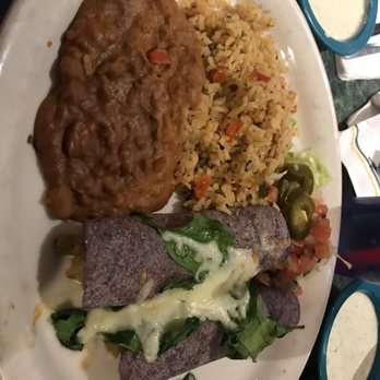 Chuy's - Veggie enchiladas with beans and rice, sorry the picture is turned the other way! Haha - Mexican Near Me - Katy, Texas