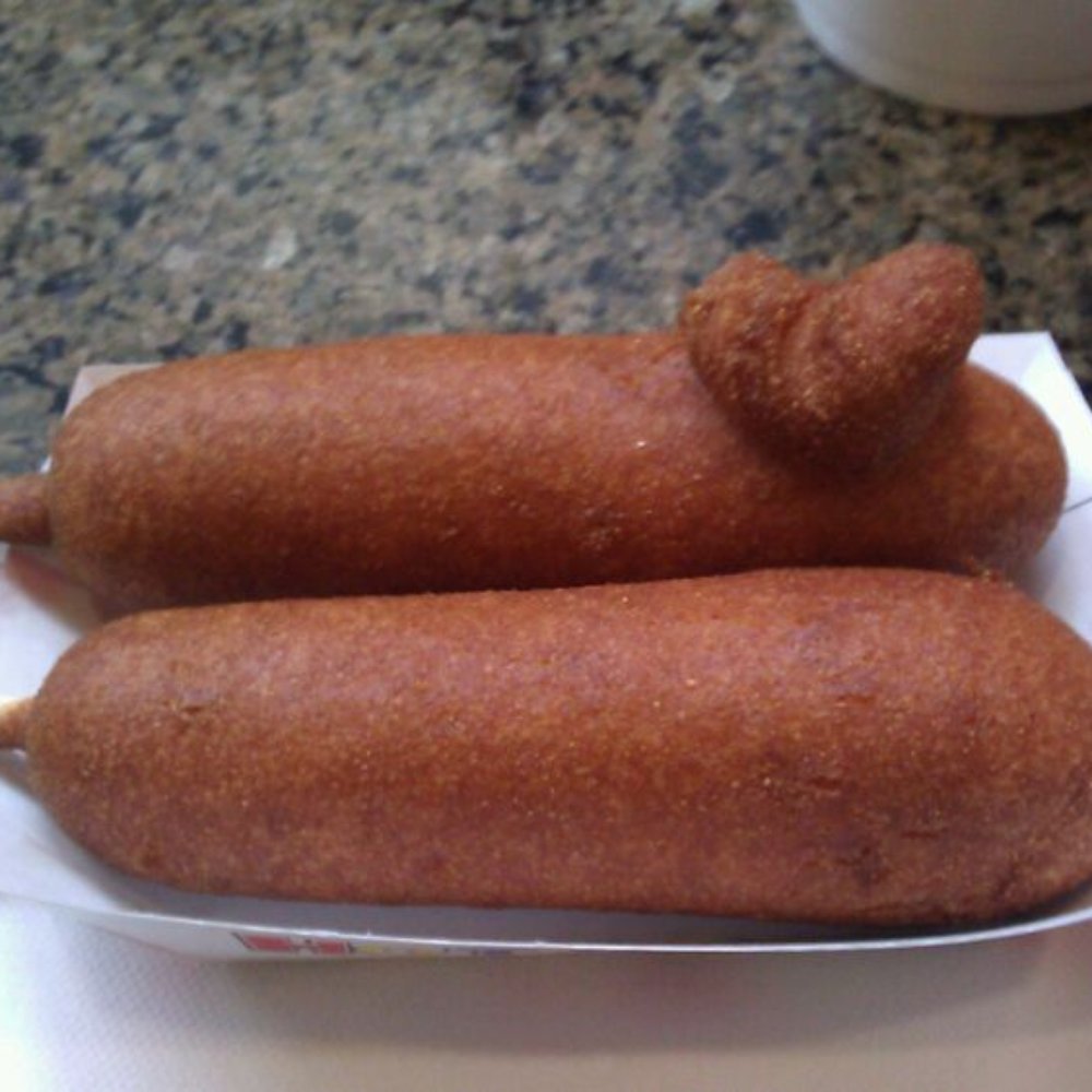 Hot dog on a stick with a little heart Hot dog on a stick with a little heart