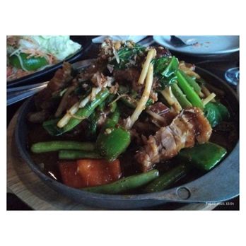 Thai Hot Restaurant - SS10. Stir-Fried Basil Crispy Pork - Thai Near Me - Indio, California Thai Hot Restaurant - SS10. Stir-Fried Basil Crispy Pork - Thai Near Me - Indio, California