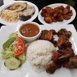 Fried Carnitas, Papusas, sweet Plantains(maduros) Fried Carnitas, Papusas, sweet Plantains(maduros)