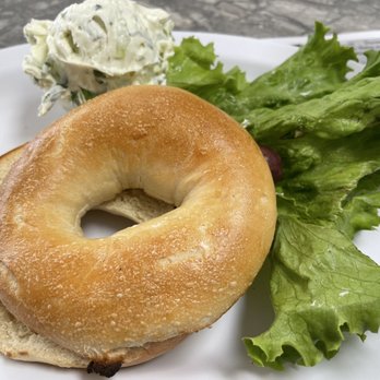 Bagel & - Plain bagel with scallion cream cheese - Bagels Near Me - Boynton Beach, Florida