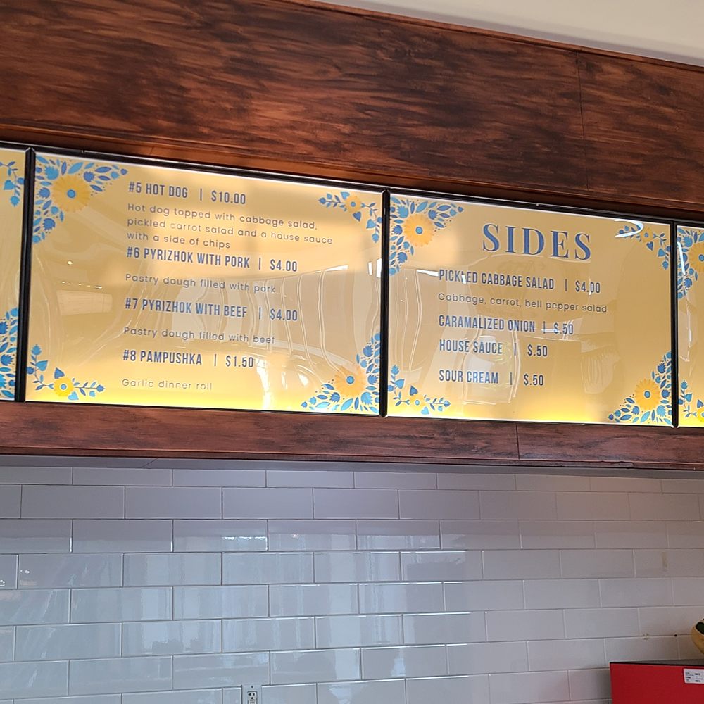 Banderyky - menus on a wall above a counter - Ukrainian Near Me - Vancouver, Washington