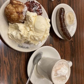 Solvang Restaurant - Æbleskiver a la mode, Swedish sausage and a hot cocoa. - Scandinavian Near Me - Solvang, California
