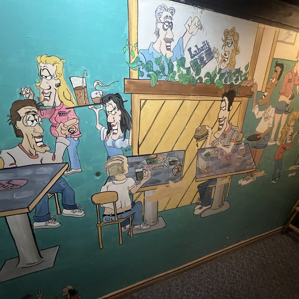 Burger Heaven - Hilarious cartoon painting by the bathroom - Burgers Near Me - New Westminster, British Columbia