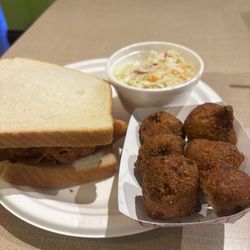 Otts Tavern & Millstadt Fish Stand - Fish sandwich with cole slaw and jalapeño hush puppies