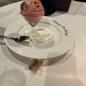 Andiamo- Bloomfield Hills - Birthday Dessert - second version brought out with a birthday plate - Italian Near Me - Bloomfield Hills, Michigan Andiamo- Bloomfield Hills - Birthday Dessert - second version brought out with a birthday plate - Italian Near Me - Bloomfield Hills, Michigan