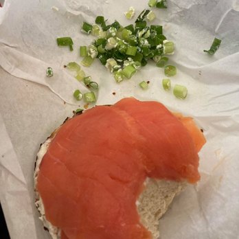 The Bagelry - Lox and cream cheese on garlic bagel toasted - Bagels Near Me - Soquel, California The Bagelry - Lox and cream cheese on garlic bagel toasted - Bagels Near Me - Soquel, California