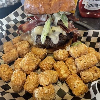 Time Out Ale House - Mushroom Bacon Swiss Burger. - New American Near Me - Federal Way, Washington Time Out Ale House - Mushroom Bacon Swiss Burger. - New American Near Me - Federal Way, Washington