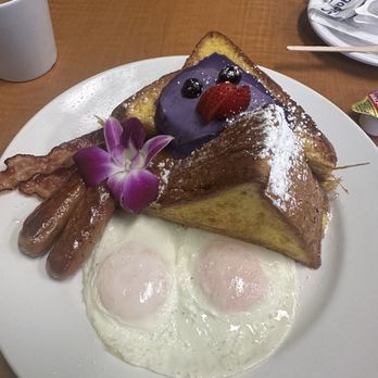 Guieb Cafe - Aria plate 7/10 eggs perfect, apple sausage was yummy and loved the french toast marscapon - New American Near Me - Honolulu, Hawaii Guieb Cafe - Aria plate 7/10 eggs perfect, apple sausage was yummy and loved the french toast marscapon - New American Near Me - Honolulu, Hawaii
