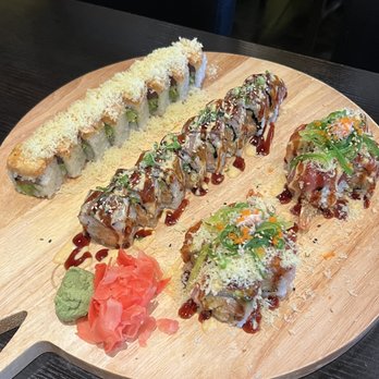 Hana Ramen Sushi - (L to R) Angry Z Roll, King Roll, Seattle Roll) - Sushi Bars Near Me - West Des Moines, Iowa Hana Ramen Sushi - (L to R) Angry Z Roll, King Roll, Seattle Roll) - Sushi Bars Near Me - West Des Moines, Iowa