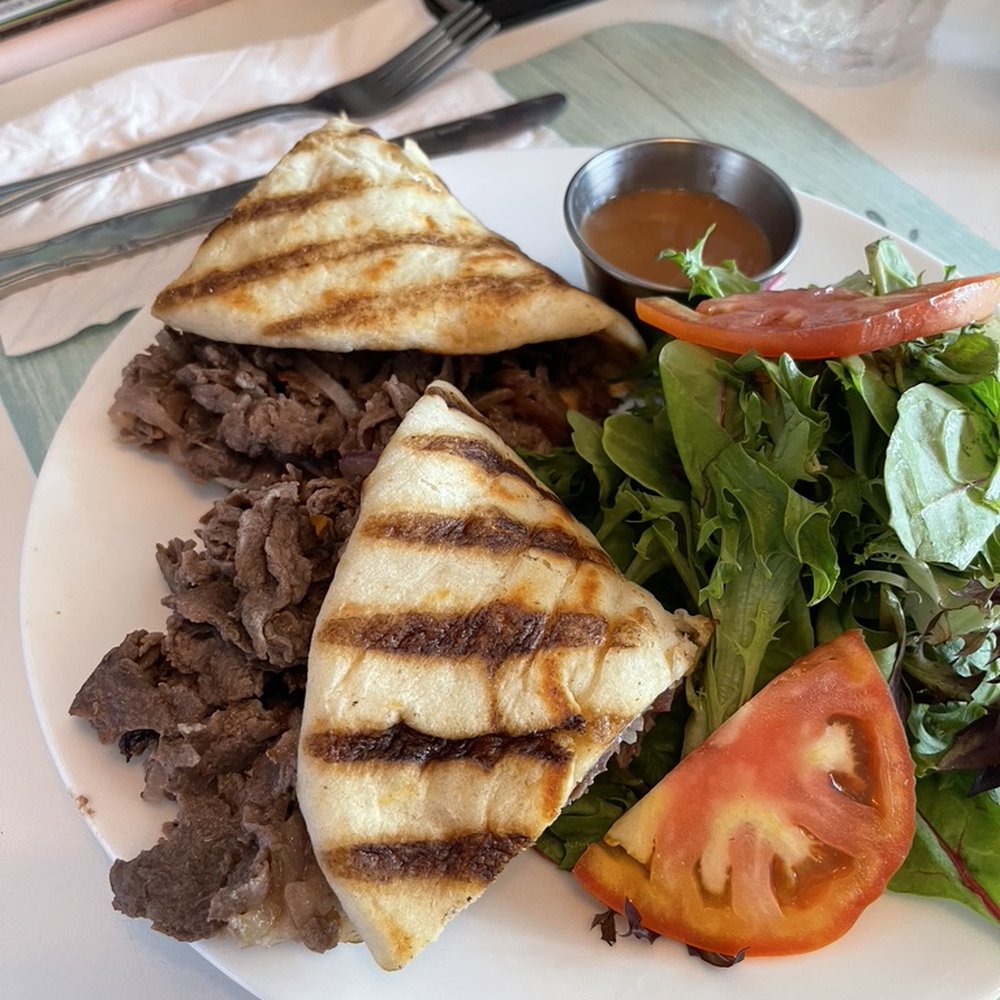Cafe Paris - steak sandwich with side salad. - Creperies Near Me - Metuchen, New Jersey