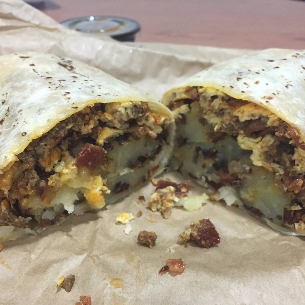 Tom's - Pasadena - Chorizo add bacon breakfast burrito. - Burgers Near Me - Pasadena, California Tom's - Pasadena - Chorizo add bacon breakfast burrito. - Burgers Near Me - Pasadena, California