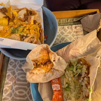 Taco Bell - Nachos (supposed to skip the beef slop) Bell Grande or whatever it was called tonight, bean & rice and a spicy potato soft taco. - Fast Food Near Me - Boone, North Carolina Taco Bell - Nachos (supposed to skip the beef slop) Bell Grande or whatever it was called tonight, bean & rice and a spicy potato soft taco. - Fast Food Near Me - Boone, North Carolina