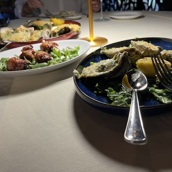 Andreas Prime Steaks and Seafood - Oyster Rockefeller and Bacon wrapped dates - Steakhouses Near Me - Allen, Texas Andreas Prime Steaks and Seafood - Oyster Rockefeller and Bacon wrapped dates - Steakhouses Near Me - Allen, Texas