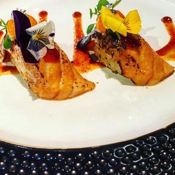 Laughing Monk Cafe - Dragon Seeds (salmon belly, spicy ginger, golden berry, edible silver) - Sushi Bars Near Me - Boston, Massachusetts Laughing Monk Cafe - Dragon Seeds (salmon belly, spicy ginger, golden berry, edible silver) - Sushi Bars Near Me - Boston, Massachusetts