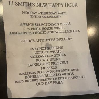 TJ Smith's - Happy hour menu - New American Near Me - Warrington, Pennsylvania
