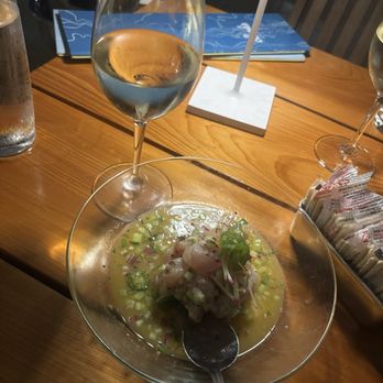 Clark's Oyster Bar–Houston - Snapper crudo & a bottle of chenin blanc - Seafood Near Me - Houston, Texas Clark's Oyster Bar–Houston - Snapper crudo & a bottle of chenin blanc - Seafood Near Me - Houston, Texas