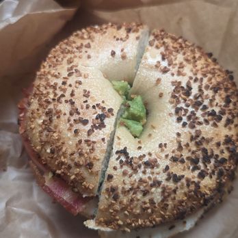 Einstein Bros. Bagels - bacon avocado & tomato in a garlic bagel - Bagels Near Me - Port Hueneme, California Einstein Bros. Bagels - bacon avocado & tomato in a garlic bagel - Bagels Near Me - Port Hueneme, California