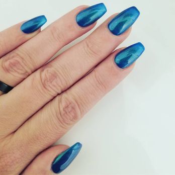 Dashing Diva Nails - Blue foil tapered square nails - Nail Salons Near Me - Portland, Oregon