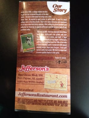 Menu photo 1 Jefferson's Fort Payne, AL