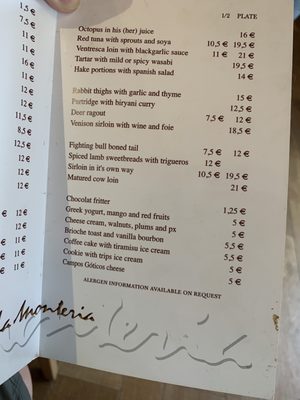 Menu photo 2 La Montería Madrid, M Menu photo 2 La Montería Madrid, M