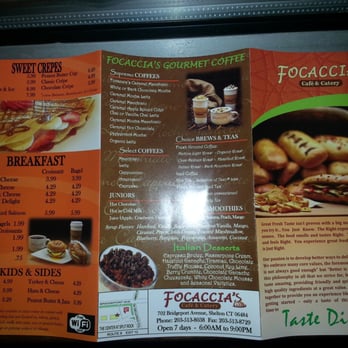 Focaccia's Cafe & Catery - Pic of the outside of their printed menu. - Creperies Near Me - Shelton, Connecticut