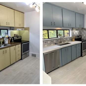Diamond Flooring Specialist - a kitchen before and after remodeling - Tiling Near Me