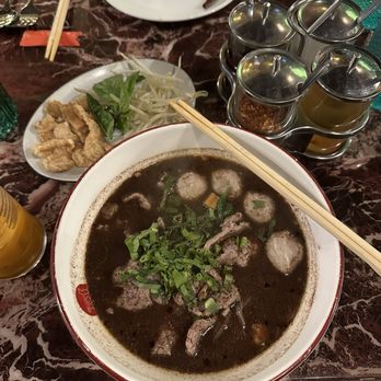 Soothr - Nam-tok moo which is pork blood noodles  (boat noodles) - Thai Near Me - New York, New York