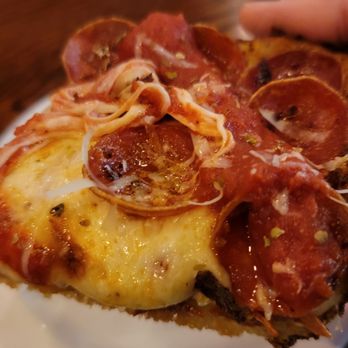 Buffalo Brewing Company - Cheese & Pep (Detroit-style Deep Dish) Pizza: Each slice was dense and doughy, loaded with cheese and cup 'n' char pepperoni - Breweries Near Me - Buffalo, New York
