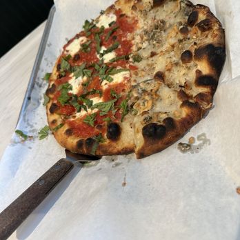 Frank Pepe Pizzeria Napoletana - Half Margherita/ White Clam small pie - Pizza Near Me - Bethesda, Maryland Frank Pepe Pizzeria Napoletana - Half Margherita/ White Clam small pie - Pizza Near Me - Bethesda, Maryland