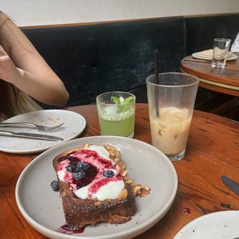 Manuela - French Toast, Blueberries, Almond Frangipane, Passion Fruit Whipped Cream - New American Near Me - Los Angeles, California Manuela - French Toast, Blueberries, Almond Frangipane, Passion Fruit Whipped Cream - New American Near Me - Los Angeles, California