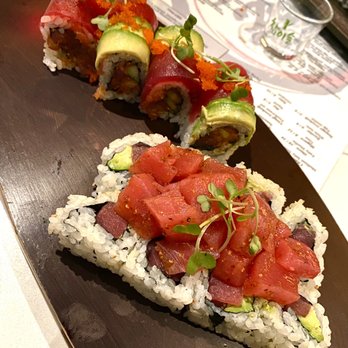 Sakari Sushi - Top: Ultimate Spicy Tuna Roll Bottom: Tiburon Roll - Japanese Near Me - Winter Park, Florida