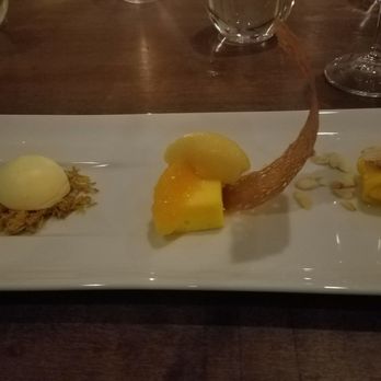 ADEGA Restaurant - 5th course: (Left to right) egg mousse, egg sponge cake, egg crepe - Portuguese Near Me - San Jose, California ADEGA Restaurant - 5th course: (Left to right) egg mousse, egg sponge cake, egg crepe - Portuguese Near Me - San Jose, California