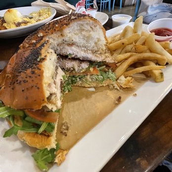 Farmer's Table - Pecan Crusted Chicken Sandwich with their house fries. The fries were too soft, I'll ask for extra crispy next time! - New American Near Me - La Mesa, California Farmer's Table - Pecan Crusted Chicken Sandwich with their house fries. The fries were too soft, I'll ask for extra crispy next time! - New American Near Me - La Mesa, California
