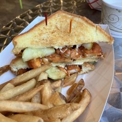 Cape May Grilled Cheese - Hot Nashville chicken, grilled cheese, and french fries. It was delicious.