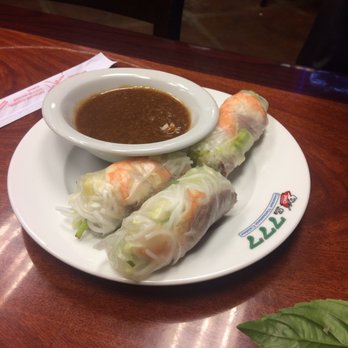 Pho Le 777 - Shrimp and mint rolls with peanut sauce (minus 1 roll that was eaten before I could snap the photo). - Vietnamese Near Me - Clovis, California