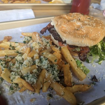 Archie’s Eatery - Cali Burger and Garlic Fries. Burger has avocado and bacon. - Wine Bars Near Me - Pacific Grove, California