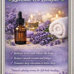 SJ Spa - Lavender Oil Benefits  Relieves stress and relaxes the body Helps reduce muscle tension and fatigue
