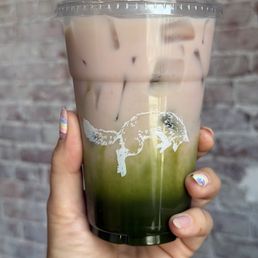 Iced Strawberry matcha oat milk latte Iced Strawberry matcha oat milk latte