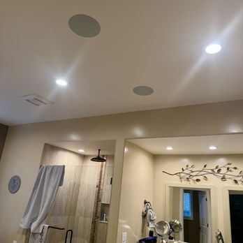 Supreme Sound & Visual - Pair of in Episode in ceiling speakers installed in this bathroom to ensure you can listen to your favorite music at all times - Home Automation Near Me Supreme Sound & Visual - Pair of in Episode in ceiling speakers installed in this bathroom to ensure you can listen to your favorite music at all times - Home Automation Near Me