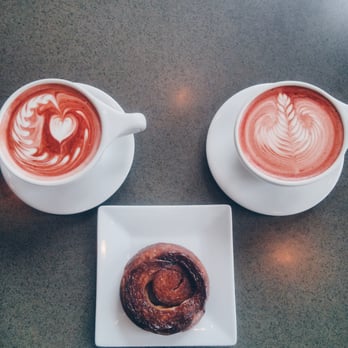 Bitter Sweet - Two red velvet lattes, one kouign amann. - Desserts Near Me - Cupertino, California