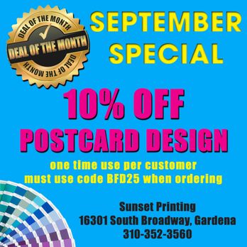 Sunset Printing Company - Save Money On Your Next Postcard! - Printing Services Near Me - Gardena, California Sunset Printing Company - Save Money On Your Next Postcard! - Printing Services Near Me - Gardena, California