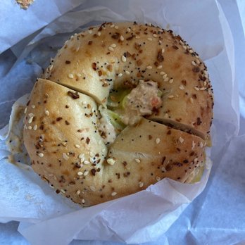 Knead Bagels - Old Bay Chicken Salad Sandwich on an everything bagel - Bagels Near Me - Philadelphia, Pennsylvania